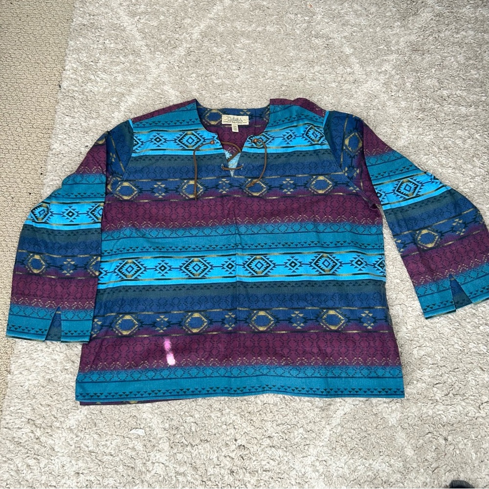 Vintage 90s NWOT Cabela's Blue and Purple aztec southwestern Patterned Top XXL
